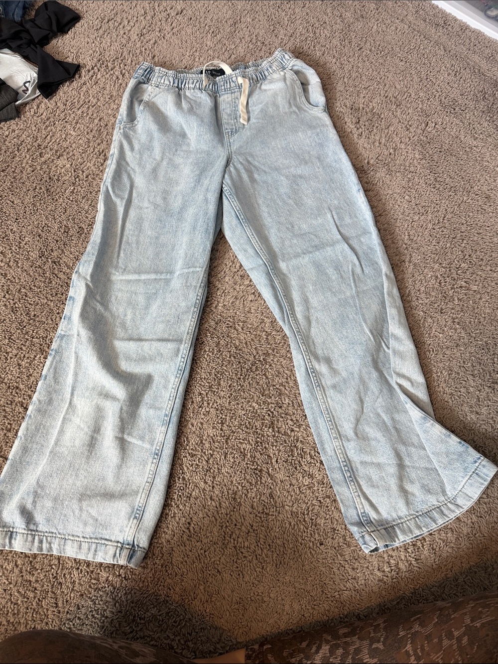 GAP Light Wash Wide Leg Jeans with Drawstring Waist